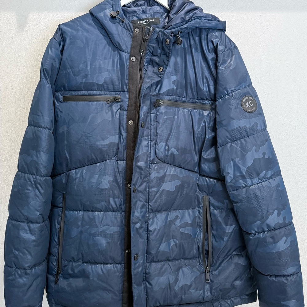 Kenneth Cole Navy Camouflage Puffer Jacket XL